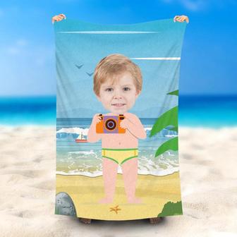 Personalized Swimming Camera Leaves Cute Beach Towel - Seseable