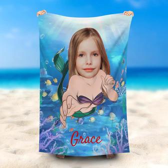 Personalized Swimming Mermaid Undersea Face Beach Towel - Seseable