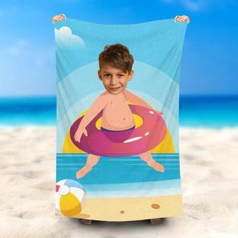 Personalized Swimming Ring Boy Photo Beach Towel - Seseable