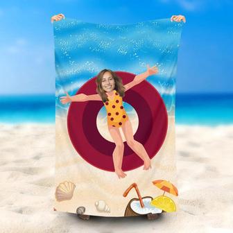 Personalized Swimming Ring Woman Beach Towel With Face - Seseable