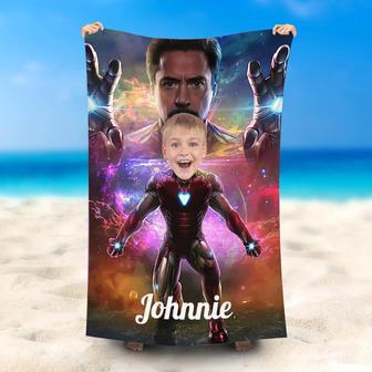 Personalized Tony Stark Ironboy Beach Towel With Face - Seseable