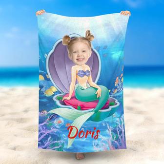 Personalized Tridacina Mermaid Blue Ocean Beach Towel - Seseable