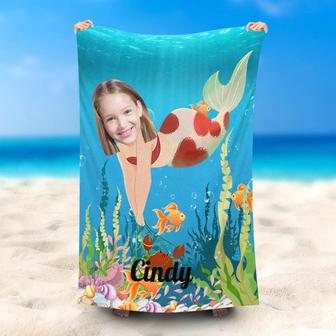 Personalized Undersea Mermaid Girl Beach Towel - Seseable