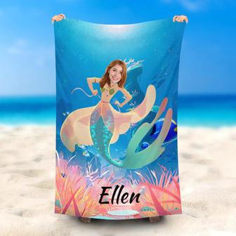 Personalized Undersea Mermaid Skirt Face Beach Towel - Seseable