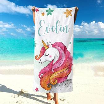 Personalized Unicorn And Name Kids Beach Towel - Seseable