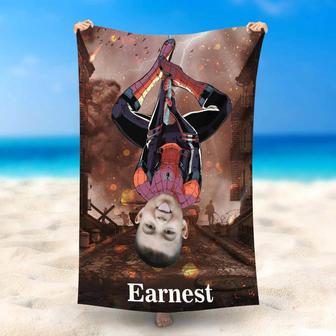 Personalized Upside Down Spiderboy Beach Towel With Name - Seseable