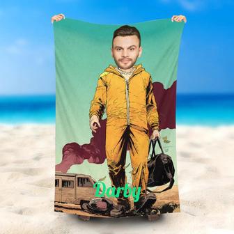 Personalized Yelllow Suit Boy Bus Smoking Beach Towel - Seseable
