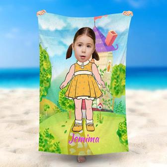 Personalized Yellow Dress Girl Grass Name Beach Towel - Seseable