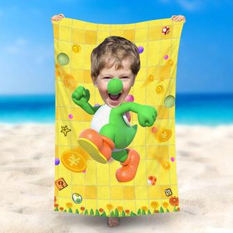 Personalized Yoshi Supermario Yellow Face Beach Towel - Seseable