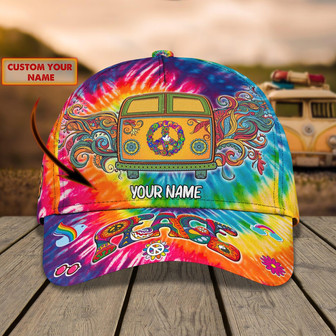 Custom Classic Cap Colorful Hippie Car - Personalized Name Hat - Thegiftio UK