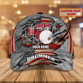 Custom Classic Cap - Personalized America Flag Drummer Cap - Thegiftio UK