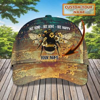 Custom Classic Cap - Personalized Bee Kind, Bee Love, Bee Happy - Name Cap - Thegiftio UK