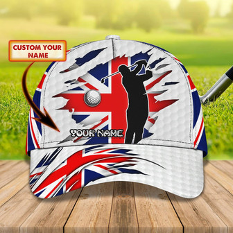 Custom Classic Cap - Personalized Name Cap For Golfers - United Kingdom Flag Design - Thegiftio