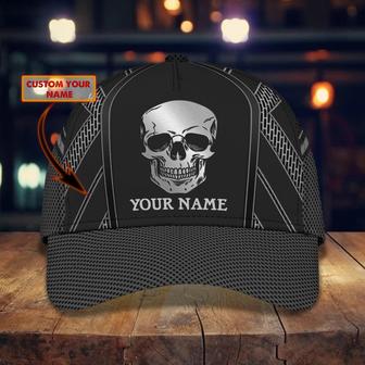 Custom Classic Cap With Personalized Name - Skull Design - Silver - Thegiftio UK