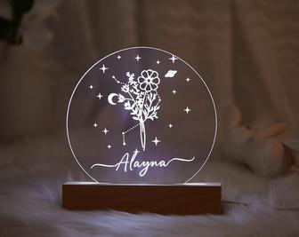 Personalized night lamp with Birth Flower - Custom Led Night Lamp - Custom Night Light with Name - Birthday Gift - Mother's day gift - Monsterry CA