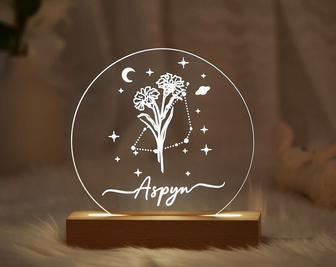 Personalized night lamp with Birth Flower - Custom Led Night Lamp - Custom Night Light with Name - Birth Flower Night Light - Birthday Gift - Monsterry DE