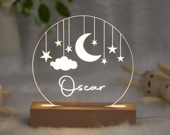 Custom Moon and Star Nightlight Personalized Clouds Night light With Name Baby Bedroom Night Light - Monsterry