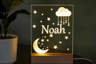 Cloud Moon Star Custom Name Night Light Boy Girl Gift Nursery Room Baby Shower Gift - Monsterry UK