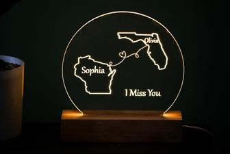 Custom State Map Night Light Couples Gift Valentines Gift Friend Gift Going Away Gift - Monsterry