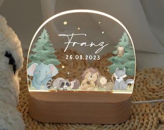 Custom baby animal night light with name and birth date baby room decor bedside lamps - Monsterry AU