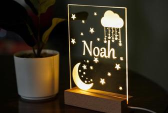 Moon Cloud Star Custom Name Night Light Boy Girl Gift Nursery Room Baby Shower Gift - Monsterry UK