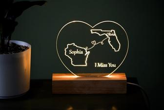 Custom State Map Night Light Couples Gift Valentines Gift Friend Gift Going Away Gift - Monsterry