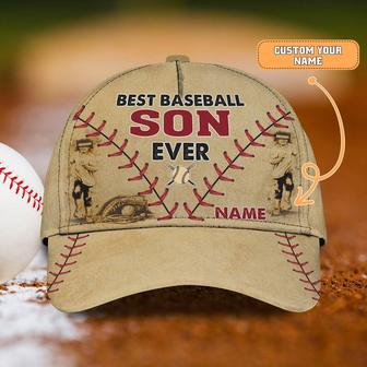 Custom Classic Baseball Cap Best Baseball Son Ever - Personalized Name Gift for Son - Thegiftio UK