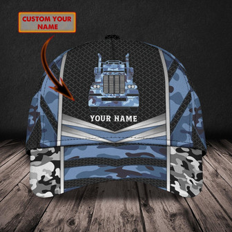Custom Classic Blue Camo Trucker Cap - Personalized Name Option - Thegiftio UK