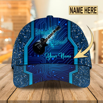 Custom Classic Blue Guitar Personalized Name Cap - Thegiftio