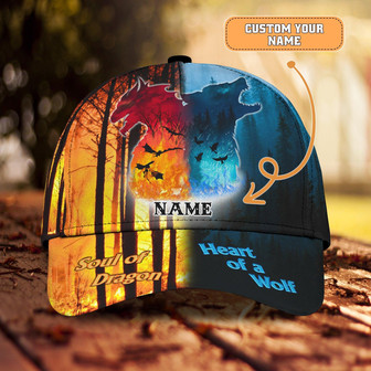 Custom Classic Cap - Personalized Dragon And Wolf Name Cap - Thegiftio