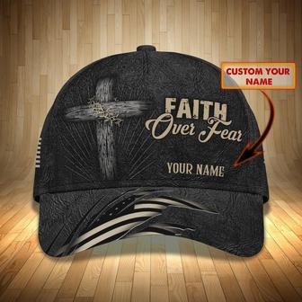 Custom Classic Cap - Personalized Name - Black Hat Navy Blue - Faith Over Fear - Bhn - Thegiftio UK