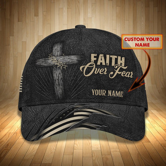 Custom Classic Cap - Personalized Name - Black Hat Navy Blue - Faith Over Fear - Bhn - Thegiftio UK