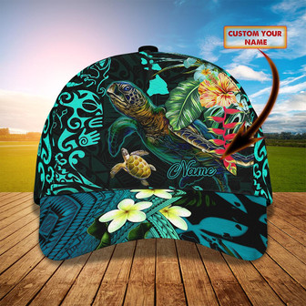 Custom Classic Cap - Personalized Name - Kanaka Maoli Turtle - Thegiftio UK