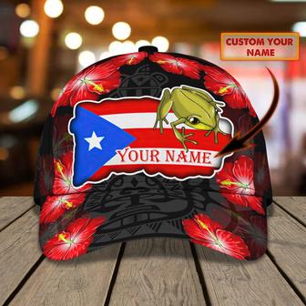 Custom Classic Cap - Personalized Puerto Rico Frog Name Cap - Thegiftio UK