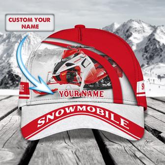 Custom Classic Red Snowmobile Personalized Name Cap - Thegiftio UK
