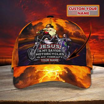 Custom Name Classic Cap Jesus is My Savior - Personalized Name Biker Hat - Thegiftio UK