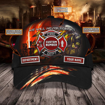 Custom Personalized Firefighter Cap - Never Forget - Classic Name Cap - Thegiftio UK