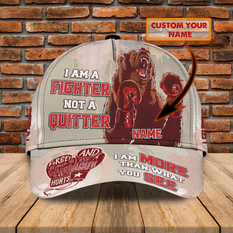Customized Classic Cap With Bear Design - Personalized Bear Fighter Hat - Thegiftio