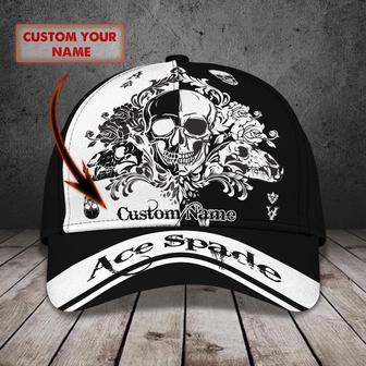 Custom Classic Cap - Personalized Name Black White Skull - Thegiftio UK