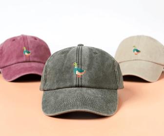 Cap Duck Embroidery Custom Vintage Washed Out Style Baseball Cap With Embroidered Duck - Monsterry