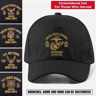 Customized U.S Army Veteran Hat Embroidered Classic Cap Personalized With Rank Military Style Ball Caps Army Veteran Hat Best Veteran - Monsterry CA