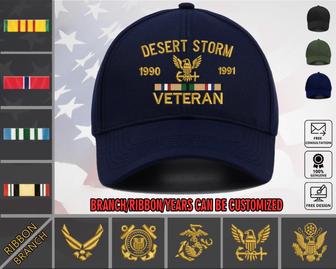 Desert Storm Operation Custom Embroidered US Veteran Hat Military Army Honor Cap - Monsterry
