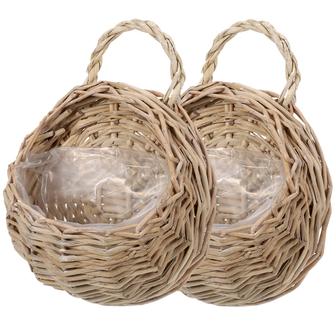 Rattan Hanging Basket Set 2 Pack Egg Shaped Wall Organizer Flower Baskets | Rusticozy UK