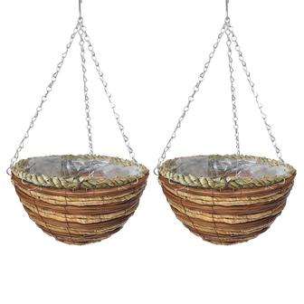 Rattan Hanging Basket Set 2 Pack Wicker Plant Pot Storage Basket Plant Containers | Rusticozy CA
