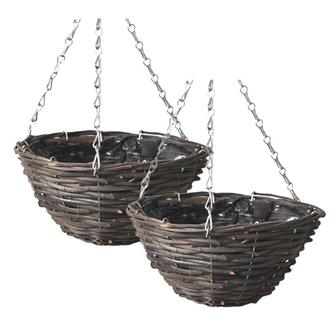 Rattan Hanging Basket Set of 2 Flower Wicker Pot Planting Baskets For Home Decor | Rusticozy CA