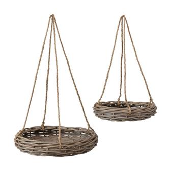 Rattan Hanging Basket Set of 2 Hand-Woven Rattan Rope Hangers Gray | Rusticozy UK