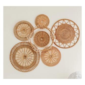 Rattan Hanging Basket Circular-shaped Wicker Rattan Baskets Wall Decor | Rusticozy