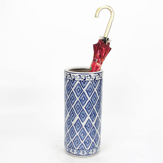 Ceramic 24.5 Inch Umbrella Stand Blue Indoor Umbrella Holder Porch Decoration | Rusticozy