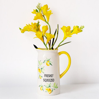 Romantic Hand Painted Charm Lemon Pattern Ceramic Water Pitcher Flower Vase Home Decoration | Rusticozy