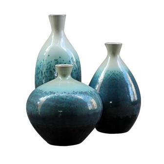 3 PCS High Quality Blue China Porcelain Nordic Ceramic Flower Vase Set | Rusticozy CA